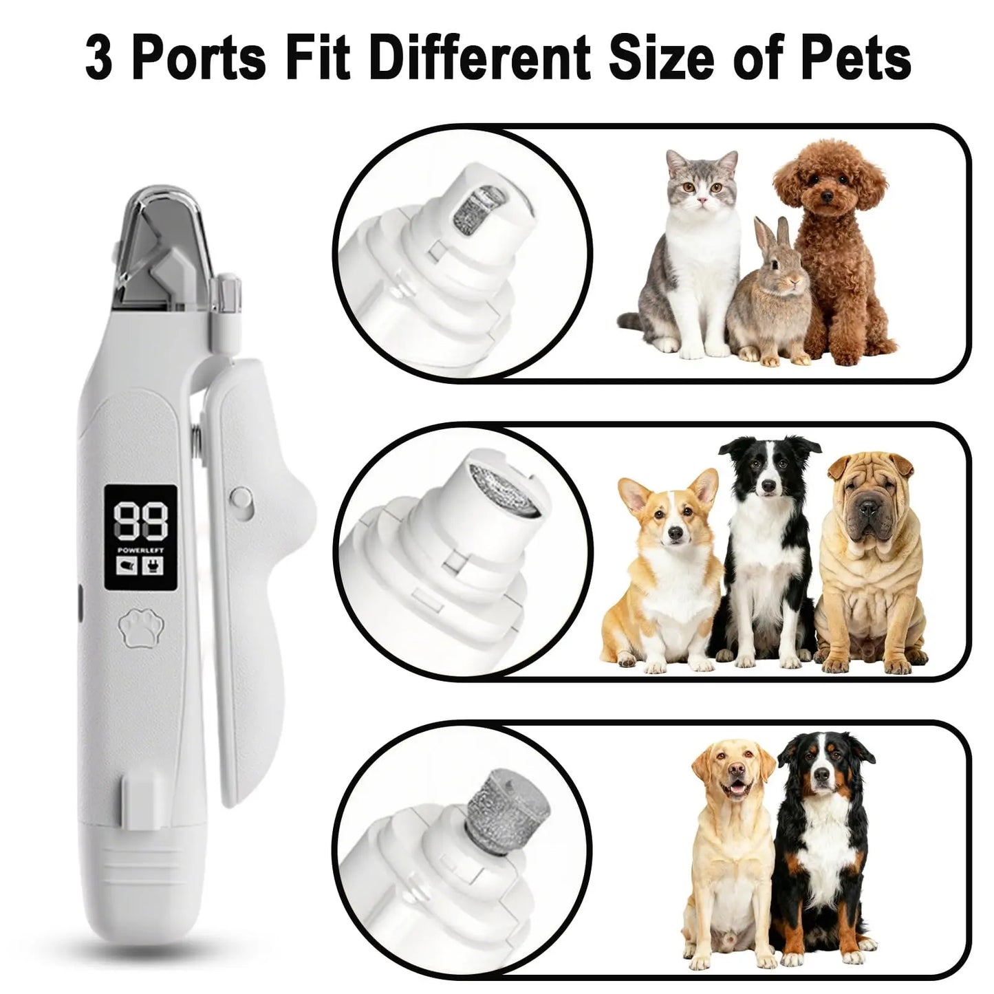 2-In-1 Dog&Cat Nail Clippers with LED Light, Low Noise Electric Pet Nail Grinder for Small Large Dogs & Cats, USB-C Rechargeable Nail Trimmer for Safe Grooming