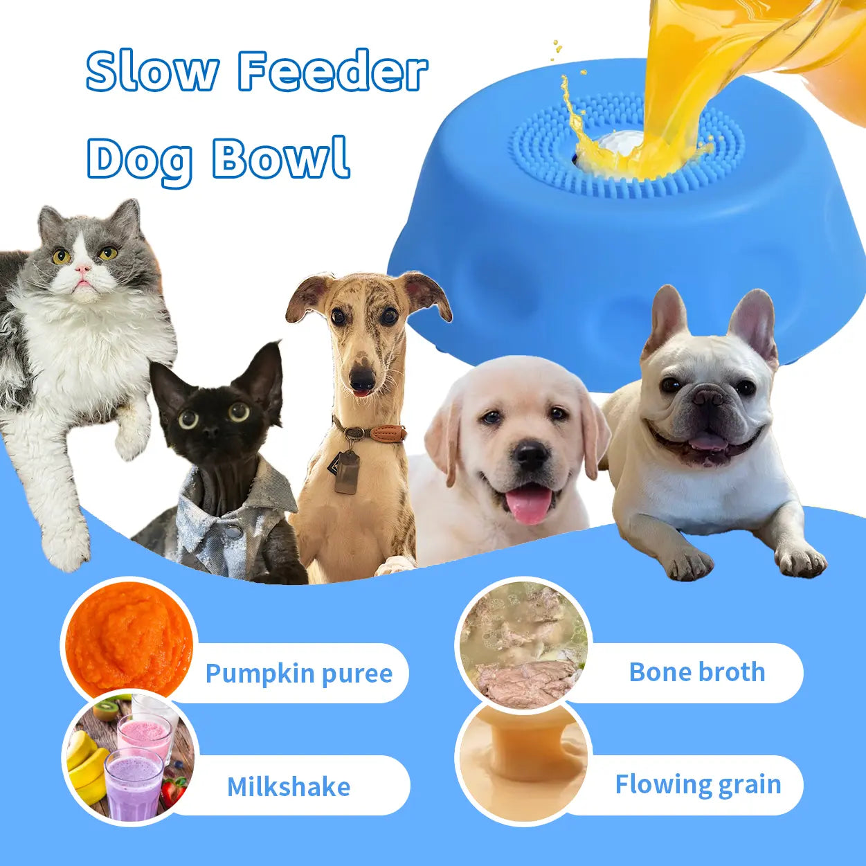 Professional Dog Slow Feeder Bowl with Rolling Ball and Liquid Treat Lick Bowl - 2-in-1 Enrichment Feeder with Suction Cups