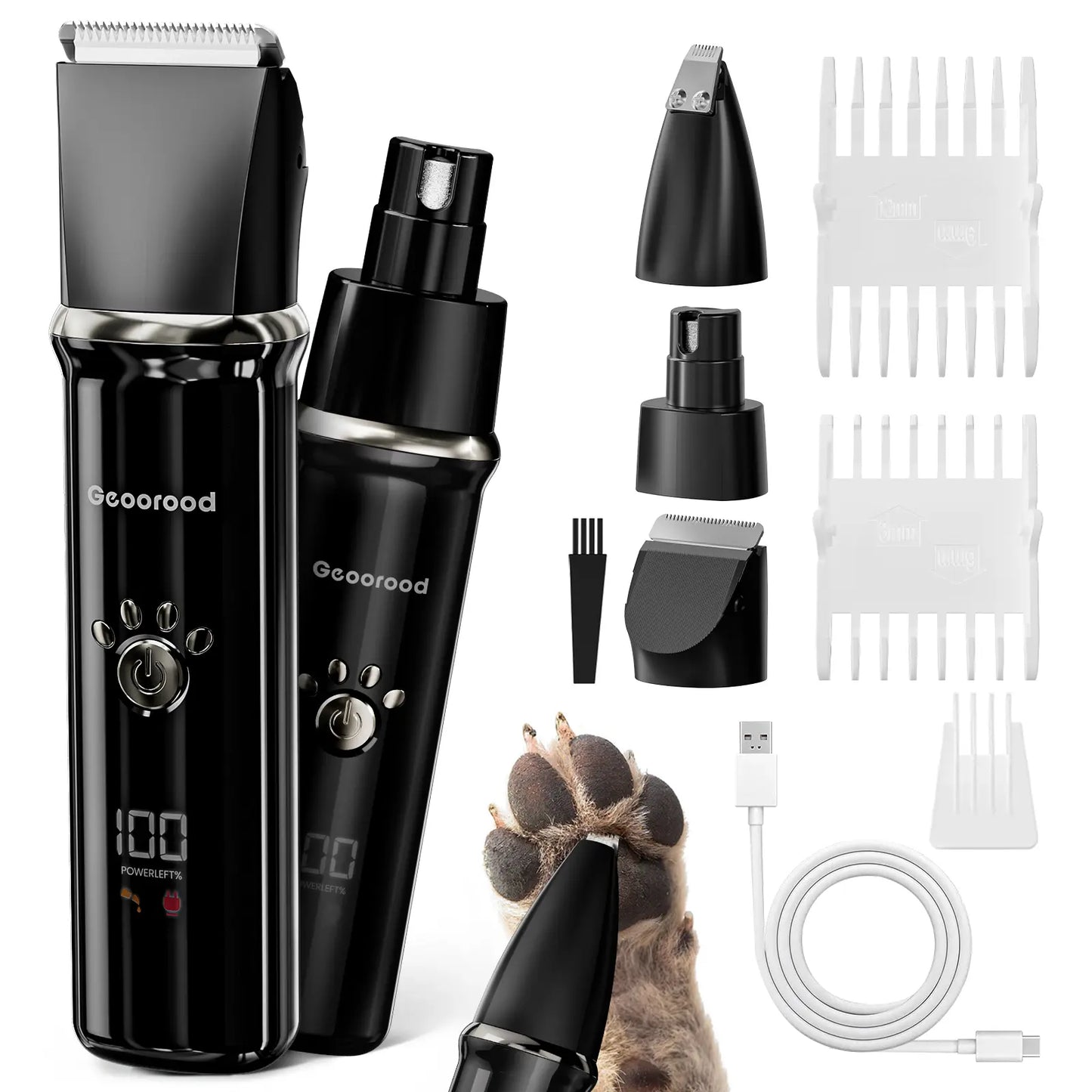 Geoorood Dog Clipper, Low Noise Dog Grooming Kit with Rechargeable Battery and LED Display, Cordless Electric Quiet Hair Clipper Set for Dogs, Cats, and Other Pets