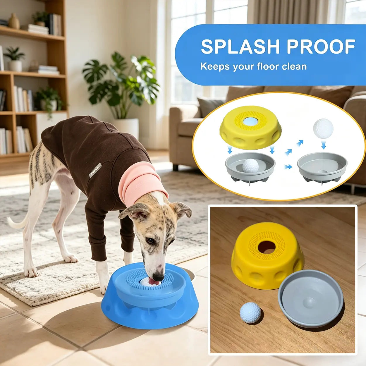 Professional Dog Slow Feeder Bowl with Rolling Ball and Liquid Treat Lick Bowl - 2-in-1 Enrichment Feeder with Suction Cups