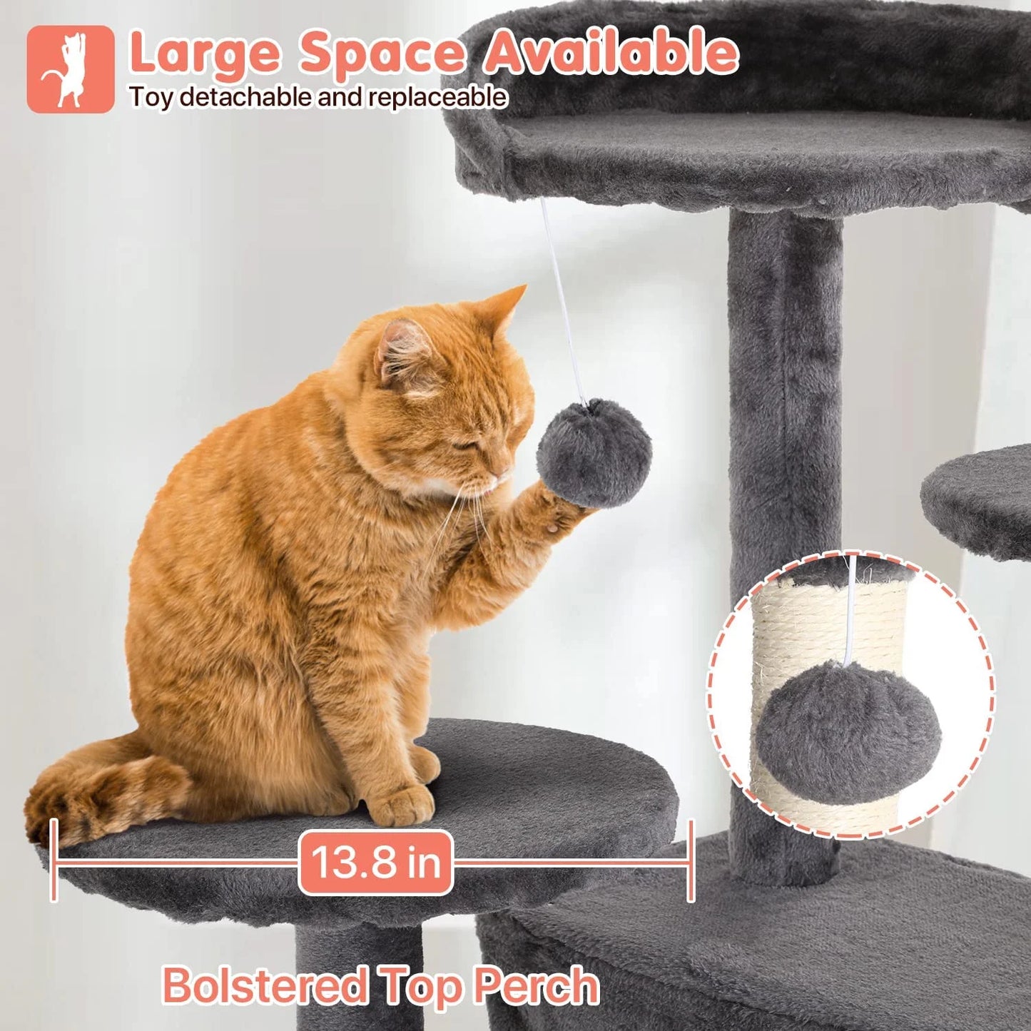 54-Inch Double Condo Cat Tree Tower with Scratching Post and Perch for Indoor Use, Ashy Finish