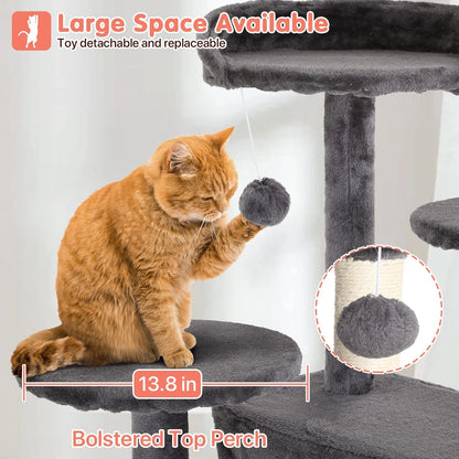 54-Inch Double Condo Cat Tree Tower with Scratching Post and Perch for Indoor Use, Ashy Finish