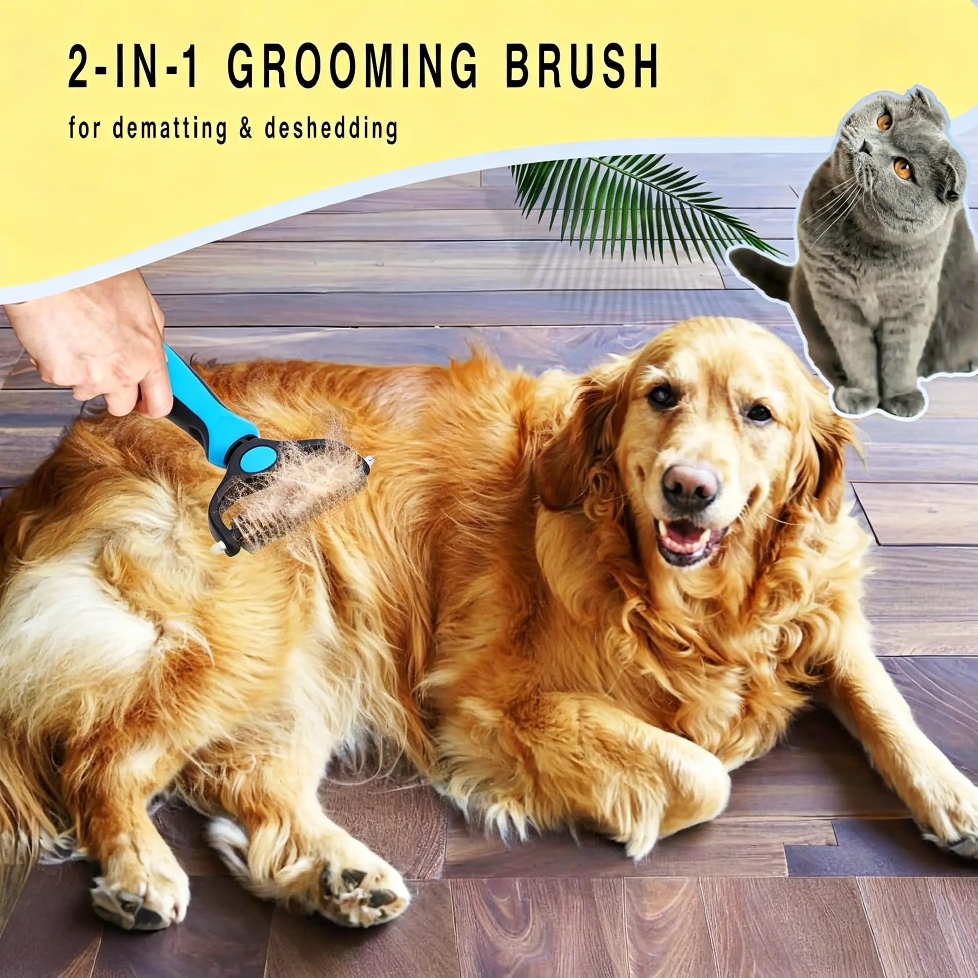 Professional Pet Detangling Comb: Double-Sided Grooming Brush for Dogs and Cats with One-Click Undercoat Rake for Shedding and Mats