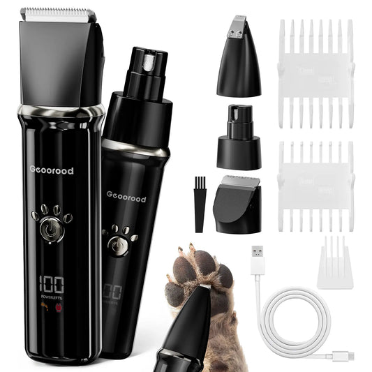 Geoorood Dog Clipper, Low Noise Dog Grooming Kit with Rechargeable Battery and LED Display, Cordless Electric Quiet Hair Clipper Set for Dogs, Cats, and Other Pets