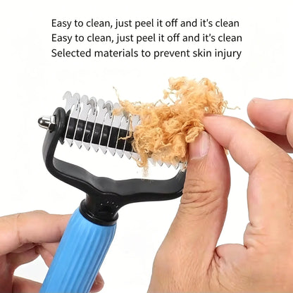 Professional Pet Detangling Comb: Double-Sided Grooming Brush for Dogs and Cats with One-Click Undercoat Rake for Shedding and Mats