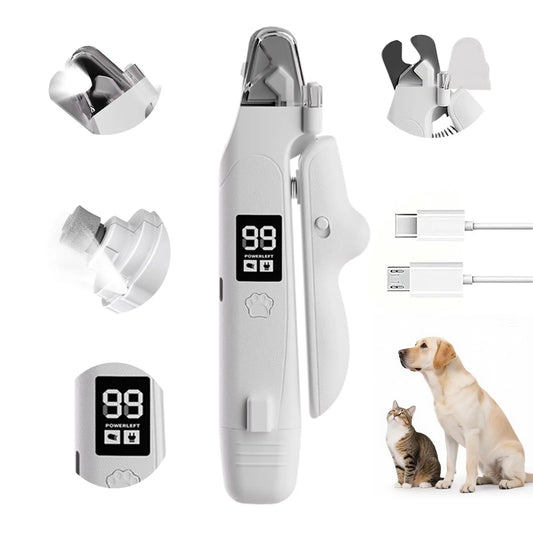 2-In-1 Dog&Cat Nail Clippers with LED Light, Low Noise Electric Pet Nail Grinder for Small Large Dogs & Cats, USB-C Rechargeable Nail Trimmer for Safe Grooming