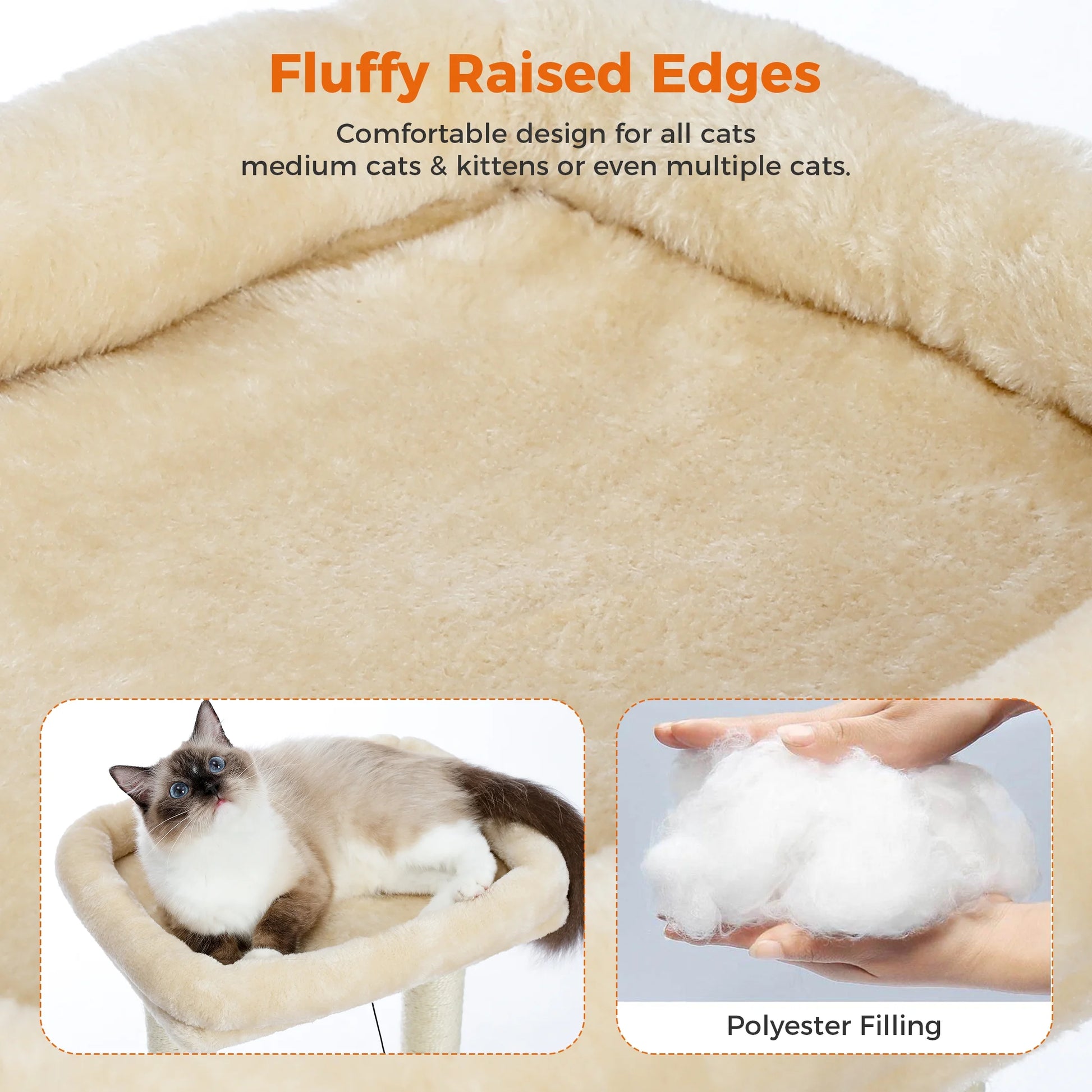 27-Inch Plush Cat Tree with Condo and Scratching Posts for Medium Cats - Beige