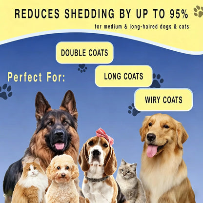 Professional Pet Detangling Comb: Double-Sided Grooming Brush for Dogs and Cats with One-Click Undercoat Rake for Shedding and Mats