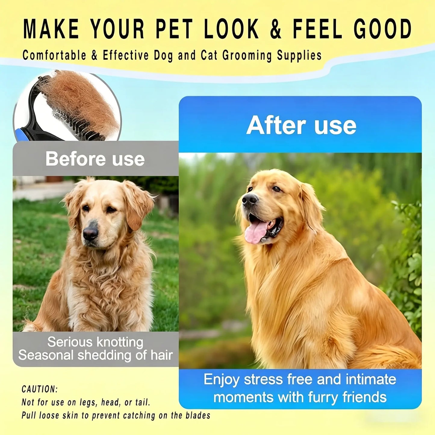 Professional Pet Detangling Comb: Double-Sided Grooming Brush for Dogs and Cats with One-Click Undercoat Rake for Shedding and Mats