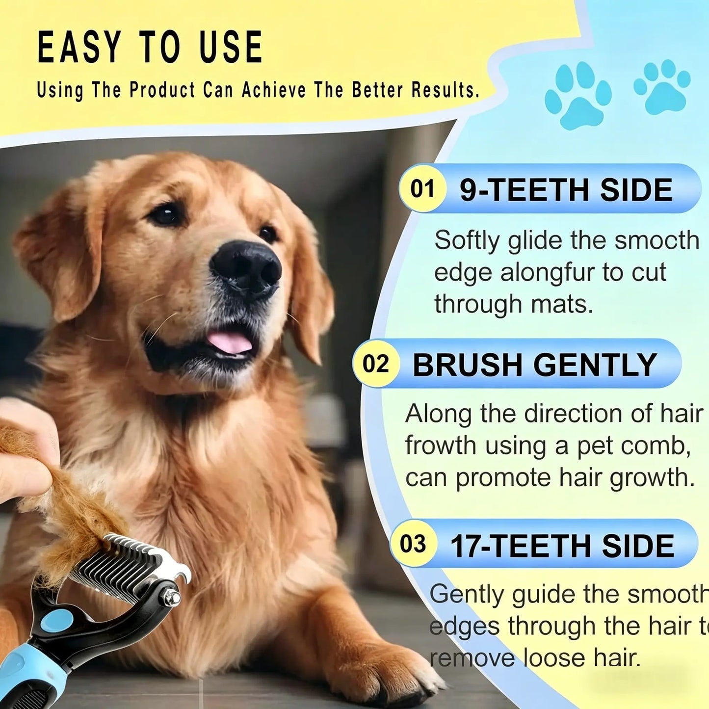 Professional Pet Detangling Comb: Double-Sided Grooming Brush for Dogs and Cats with One-Click Undercoat Rake for Shedding and Mats