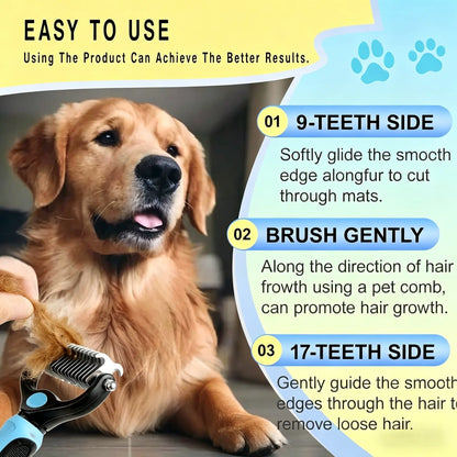 Professional Pet Detangling Comb: Double-Sided Grooming Brush for Dogs and Cats with One-Click Undercoat Rake for Shedding and Mats
