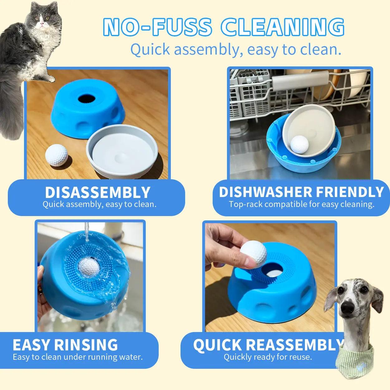 Professional Dog Slow Feeder Bowl with Rolling Ball and Liquid Treat Lick Bowl - 2-in-1 Enrichment Feeder with Suction Cups