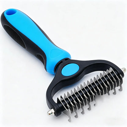 Professional Pet Detangling Comb: Double-Sided Grooming Brush for Dogs and Cats with One-Click Undercoat Rake for Shedding and Mats