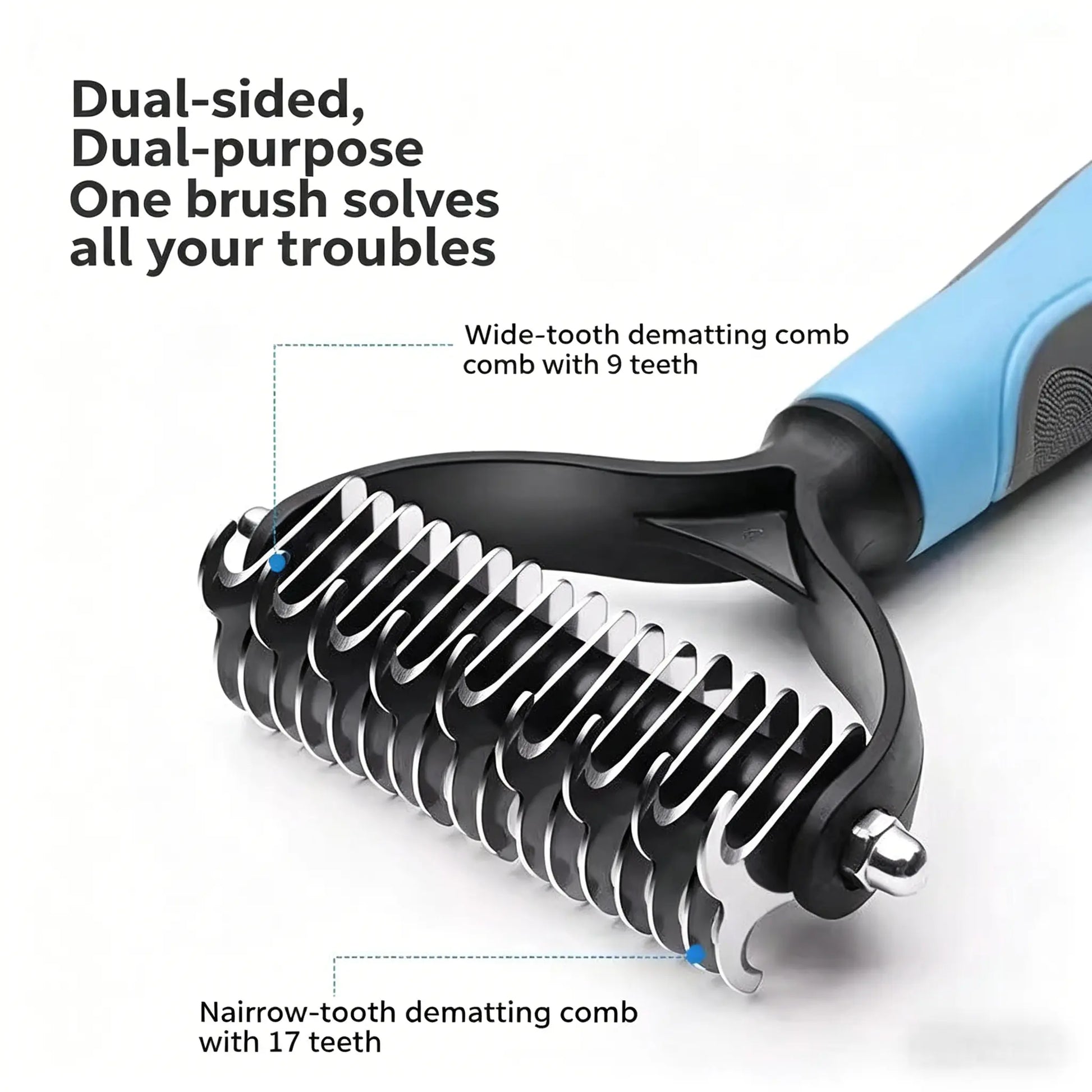 Professional Pet Detangling Comb: Double-Sided Grooming Brush for Dogs and Cats with One-Click Undercoat Rake for Shedding and Mats