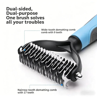 Professional Pet Detangling Comb: Double-Sided Grooming Brush for Dogs and Cats with One-Click Undercoat Rake for Shedding and Mats
