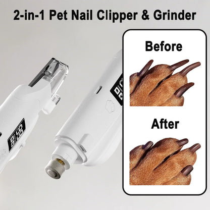 2-In-1 Dog&Cat Nail Clippers with LED Light, Low Noise Electric Pet Nail Grinder for Small Large Dogs & Cats, USB-C Rechargeable Nail Trimmer for Safe Grooming